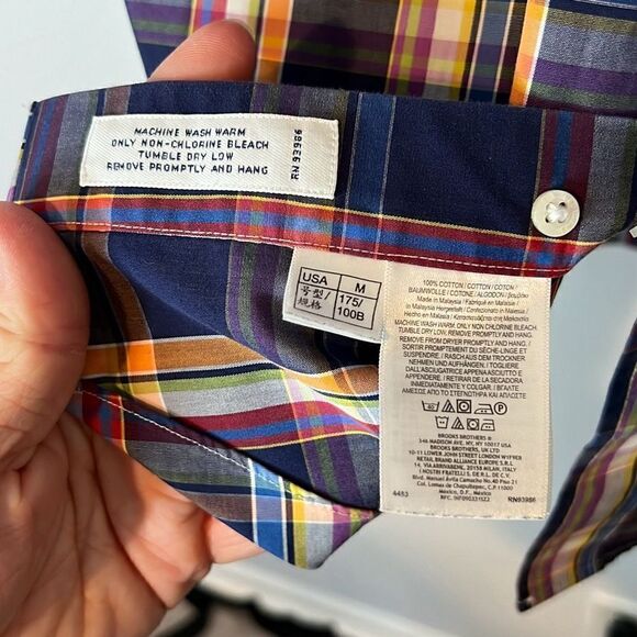 Brooks Brothers Men’s Med Slim Fit Non-Iron Button Down Dress Shirt Blue Orange - Picture 4 of 9